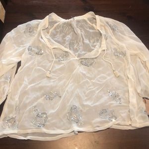 White 3/4 blouse with sequin detail